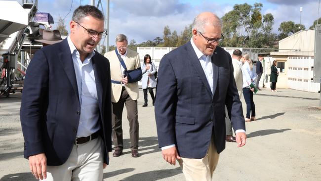 Prime Minister Scott Morrison and SA Premier Steven Marshall at Jim Barry Wines in Clare in April. Picture: NCA NewsWire / Dean Martin.