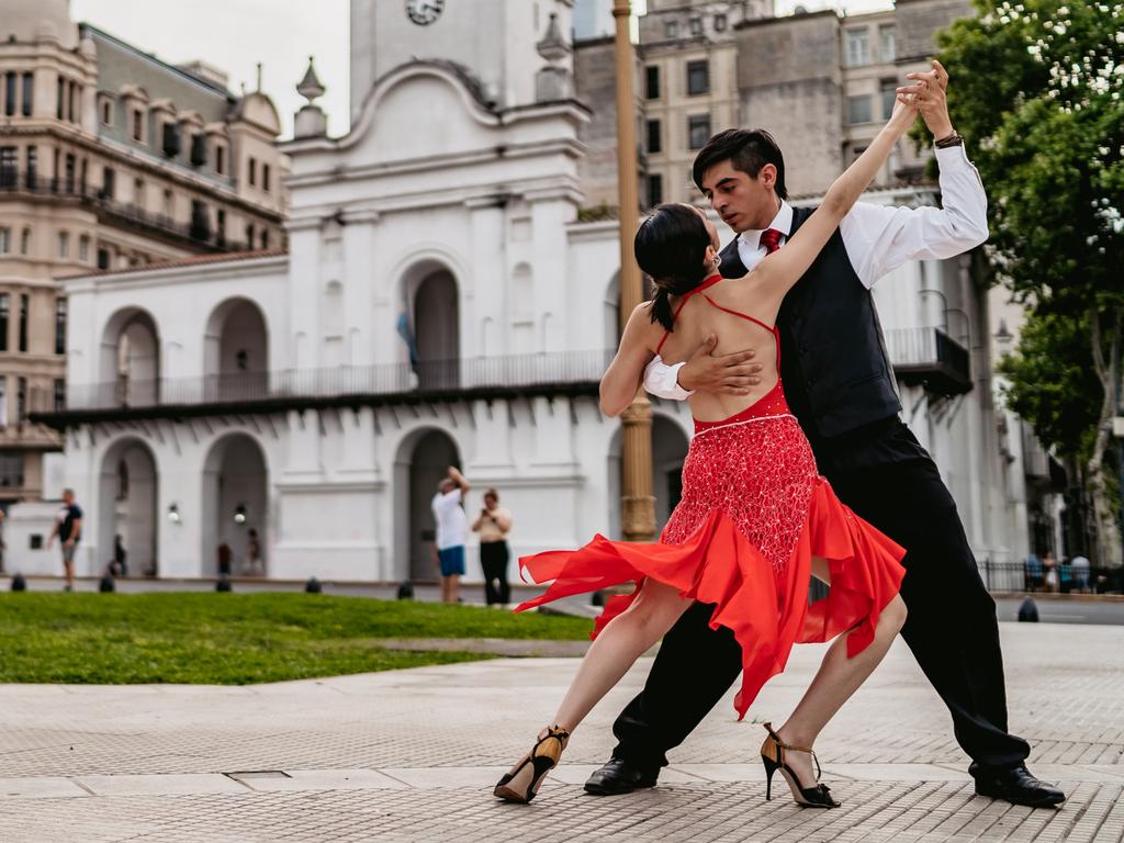 Young Latin couple dancing tango in Buenos Aires, Argentina.