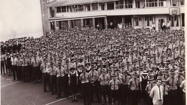 Sandgate District State High School students on parade in the 1960s.