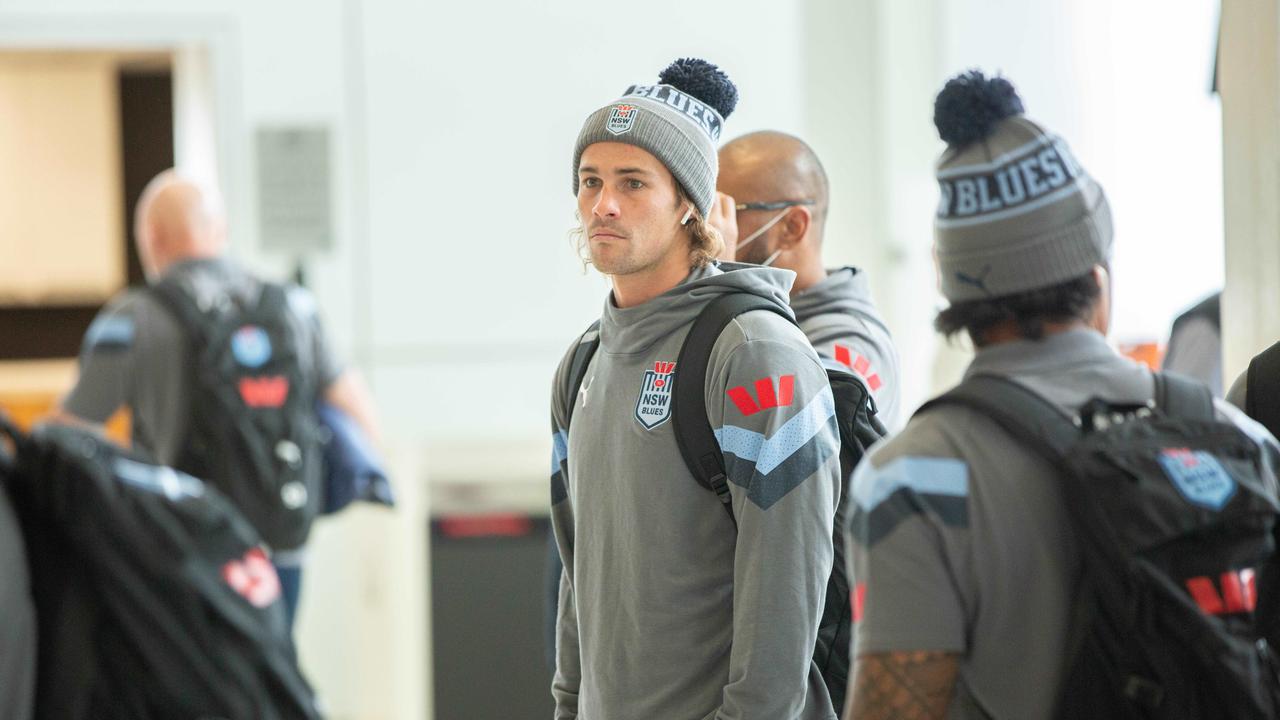 NSW Blues player, Nicho Hynes on his arrival at the Adelaide Airport. Pictured on 24th May 2023. Picture: Ben Clark