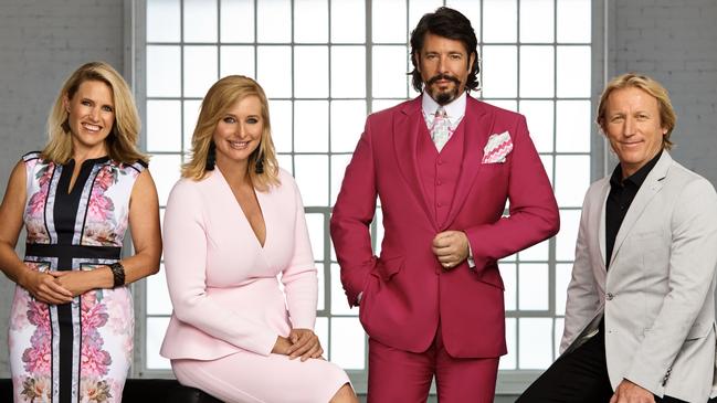 House Rules judges Wendy Moore, Laurence Llewelyn-Bowen and Drew Heath, with host Joh Griggs. Picture: Supplied/Seven.