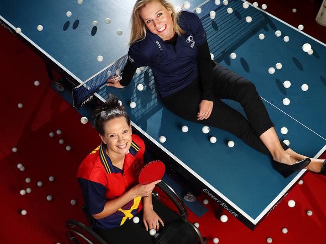 Tscharke in 2016 with Katy Parrish, a former Paralympian and member of the Australian Paralympic Committee. Picture: Sarah Reed