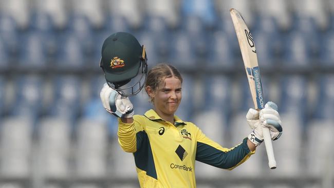 Phoebe Litchfield scored an impressive century against India in the third ODI. (Photo by Pankaj Nangia/Getty Images)