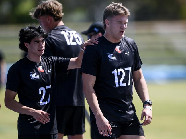 Evan Bradley of North Adelaide, South Australia and Tyler Welsh of Woodville-West Torrens. Picture: Getty Images