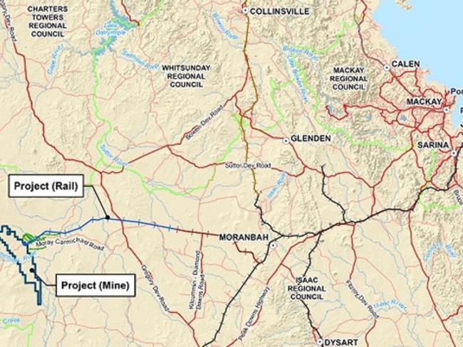 Map showing the location of proposed Carmichael mine near Mackay in Queensland. Source: Adani.