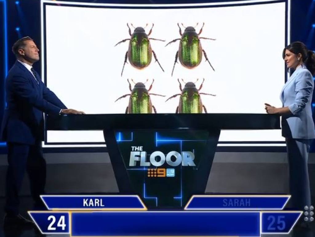 Karl Stefanovic and Today co-host Sarah Abo on the set of Nine's The Floor as rumours of the star's game show ambitions swirl. Picture: Nine