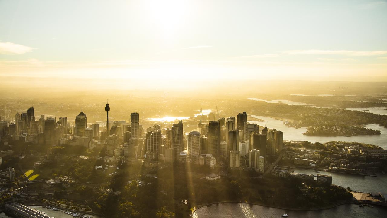 Sydney sunset. Airviewonline unveils Australia's top aerial views captured or curated by veteran photographer Stephen Brookes. Picture: Stephen Brookes