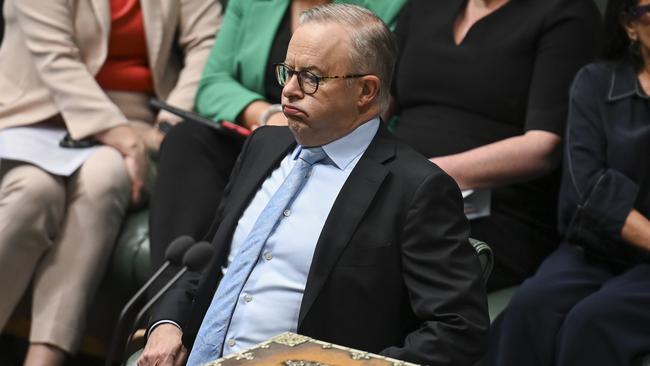 Anthony Albanese during the vote on the Constitution Alteration Bill at Parliament House in Canberra. Picture: NCA NewsWire / Martin Ollman