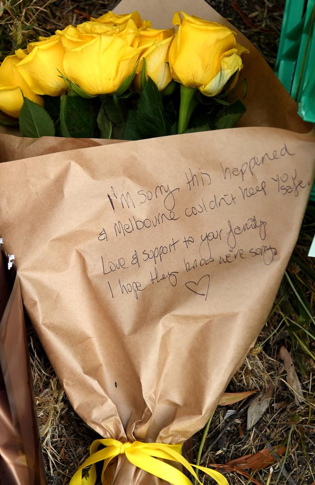 A tribute left at the scene where Aya Masarwe’s body was found in Bundoora. Picture: Nicole Garmston