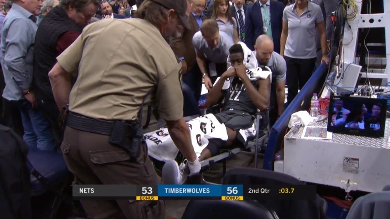 Caris LeVert is stretchered off the court.