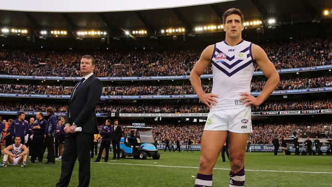 Matthew Pavlich on the MCG in the moments after the Grand Final. Picture: George Salpigtidis