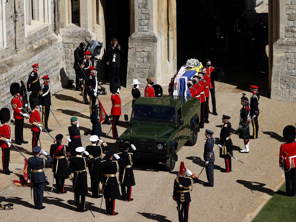 Prince Philip’s coffin leaves Windsor. Picture: Getty Images