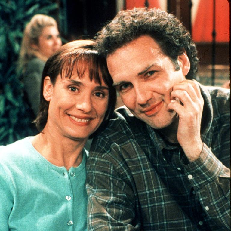Actor Laurie Metcalf with Norm MacDonald in a scene from the TV program "The Norm Show".