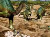 The breeding ground of a herd of the Jurassic Period Patagonian plant-eating dinosaur Mussaurus patagonicus is seen in an undated artist's rendition.  Jorge Gonzalez/Handout via REUTERS