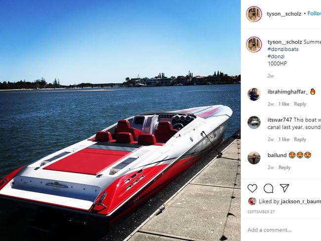 Fast boats were a regular appearance on Scholz’s Instagram. Picture: Instagram