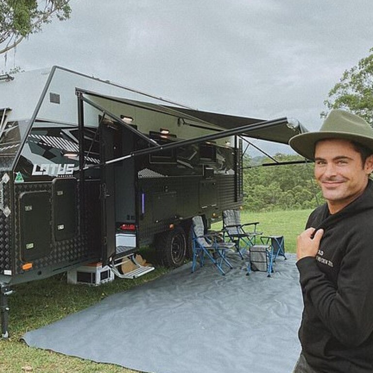 Zac Efron is a full-blown Australian, camping in the SA outback in his caravan. Picture: Instagram