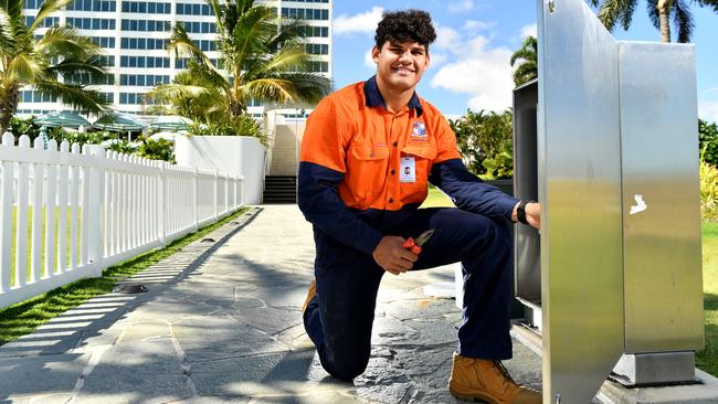 Ignatius Park College student Damon Marshall 16, is studying his Electrical apprenticeship with the Ville as part of the Journey 2 Jobs. Picture: Alix Sweeney