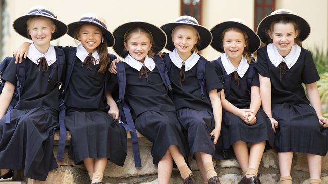 St Margaret's Anglican Girls School students Isobel Stobie, Jasmine Moody, Mia Vidler, Eva Williams, Penelope Cronin and Charlie Morgans. Picture: Lachie Millard