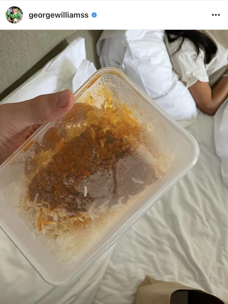 A meal given to NRL star George Williams in hotel quarantine. Picture: Instagram/georgewilliamss