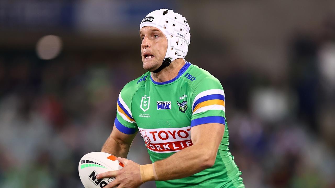 Jarrod Croker won’t play on Friday night, with the club urging all Raiders fans to celebrate his 300th game in Canberra next week. Picture: Mark Nolan / Getty Images