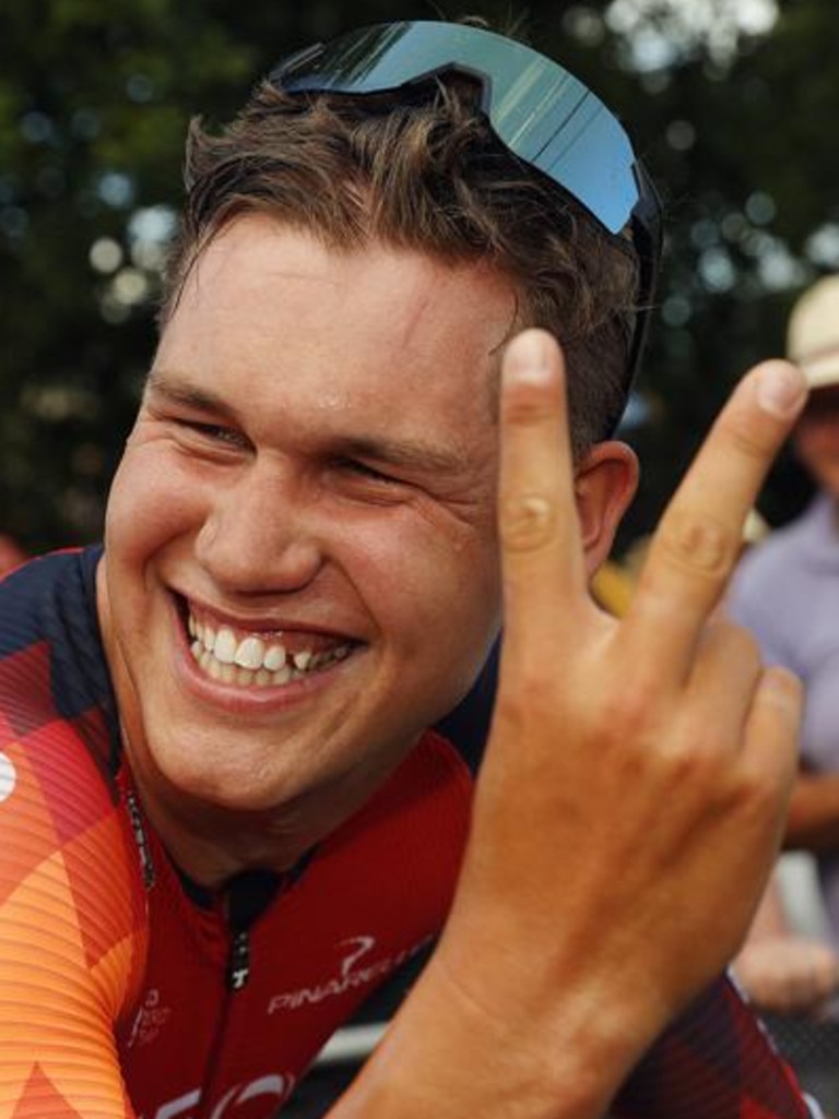 Plapp after winning his second straight men's road race at the Road Nationals in Ballarat. Picture: Con Chronis/AusCycling