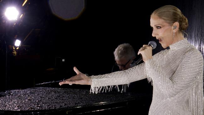 Celine Dion sang on the Eiffel Tower during the opening ceremony of the Paris 2024 Olympic Games Paris, but not long before that performed privately in Las Vegas. Picture: Getty.