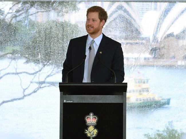 Prince Harry speaks at the launch of the Invictus Games at Admiralty House in Sydney. Picture: AFP