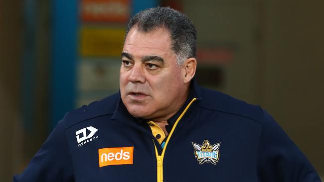 GOLD COAST, AUSTRALIA - MAY 22: Mal Meninga looks on during the round 11 NRL match between the Gold Coast Titans and the Canterbury Bulldogs at Cbus Super Stadium, on May 22, 2021, in Gold Coast, Australia. (Photo by Chris Hyde/Getty Images)