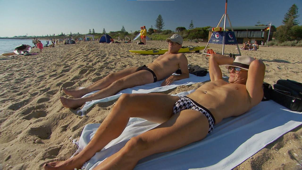 Mitch and Mark treated themselves to a day at the beach after finishing their bathroom early. Picture: Supplied, Channel 9