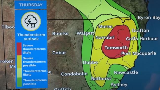 Residents are bracing for a enormous rainfall and 'giant' hail as a supercell storm hits parts of NSW. Picture: BOM