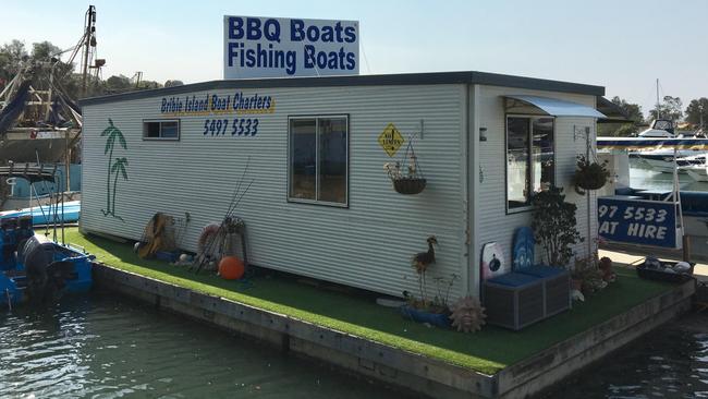 Bribie Island Boat Charters built their office on three pontoons from the original Brisbane Riverwalk. Picture: Bribie Island Boat Charters