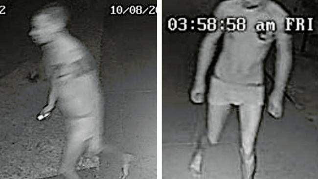 Scantily-clad prowler caught on CCTV lurking through yards