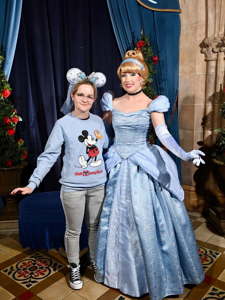 Tayla Couzens with Cinderella in Disneyland on her honeymoon. Picture: Supplied by family