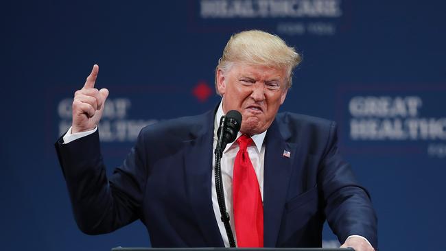 U.S. President Donald Trump speaks during an event at the Sharon L. Morse Performing Arts Center in The Villages