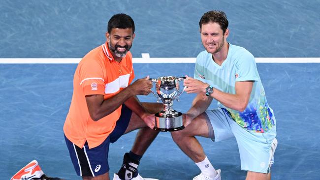 India's Rohan Bopanna (L) and Australia's Matthew Ebden at the 2024 Australian Open.