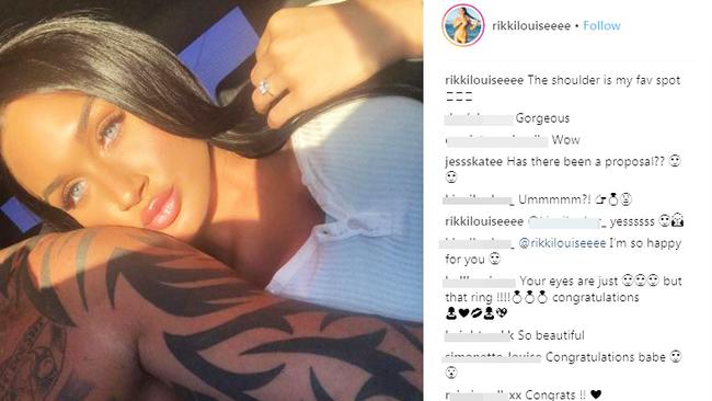 Instagram star Rikki Louise Jones shows off her massive sparkler after getting engaged to her tattooed man Kaos Pechey.