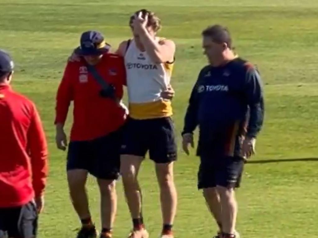 Zac Taylor limps from Crows training. Picture: Jase Kemp/X.