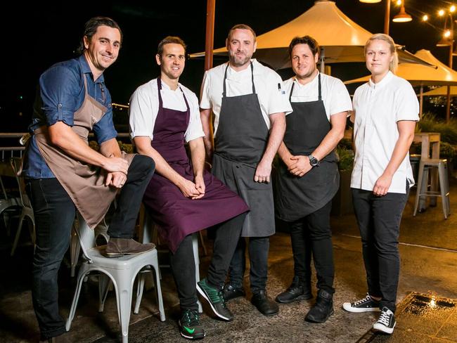 From left, Troy Rhoades-Brown, Aaron Ward, Joel Bickford, James Viles and Hanna Leinonen have developed the degustation menu at The Gantry. Picture: Anna Kucera