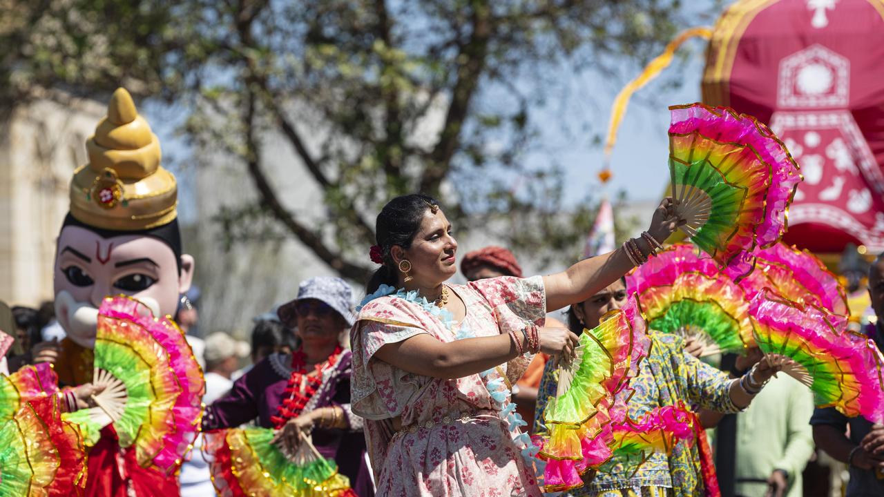 Bhakti Gold Coast float in the Grand Central Floral Parade of the Carnival of Flowers, Saturday, September 21, 2024. Picture: Kevin Farmer