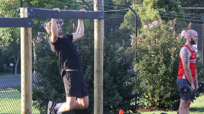 HARD WORK: The Lismore Swans Australian Football Club senior men's squad undertook a tough training session at the 41st Battalion, Royal New South Wales Regiment, on Tuesday March 10, 2021. Photo: Alison Paterson