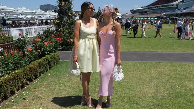 Christina and Jess at the 2024 Crown Oaks Day, held at Flemington Racecourse. Picture: Gemma Scerri