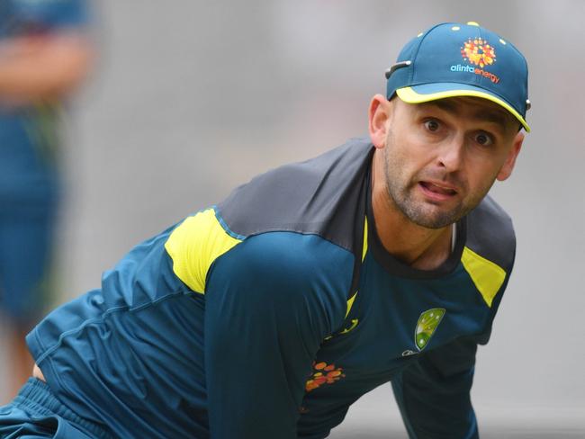 Spinner Nathan Lyon shapes a key man for Australia. Picture: AAP