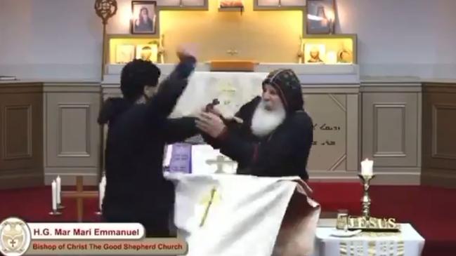 The attack on Assyrian Orthodox bishop Mar Mari Emmanuel during a church service in western Sydney in April.