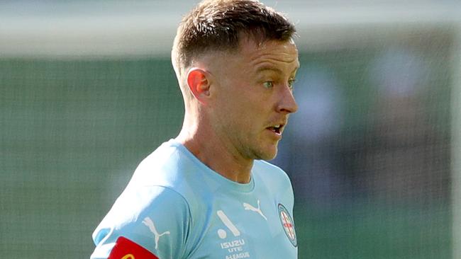 MELBOURNE, AUSTRALIA - APRIL 02: Scott Jamieson of City controls the ball during the round 22 A-League Men's match between Melbourne City and Newcastle Jets at AAMI Park, on April 02, 2023, in Melbourne, Australia. (Photo by Kelly Defina/Getty Images)