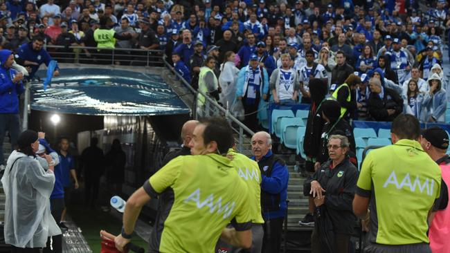 Referees were pelted with water bottles after a controversial Good Friday clash in 2015. Picture: AAP