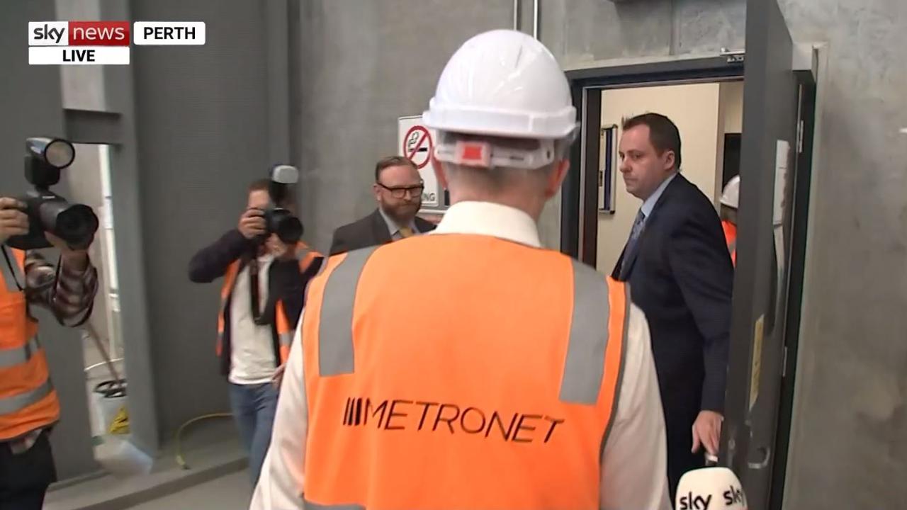 Mr Albanese walks out on the press conference. Picture: SKY news