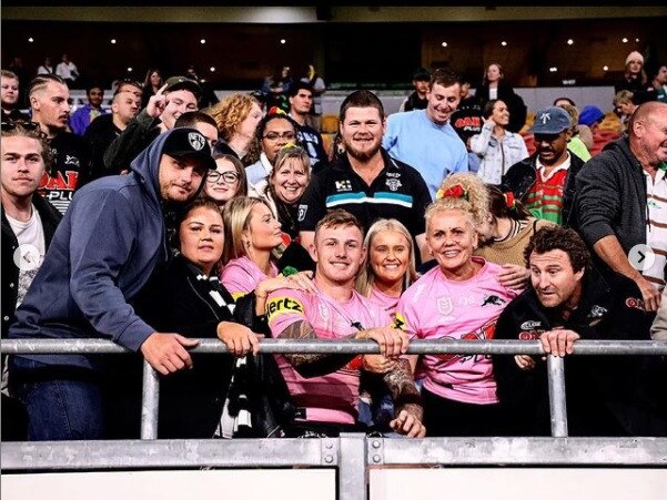 Hervey Bay's J'maine Hopgood celebrates his NRL debut for the Penrith Panthers on May 16, 2021.