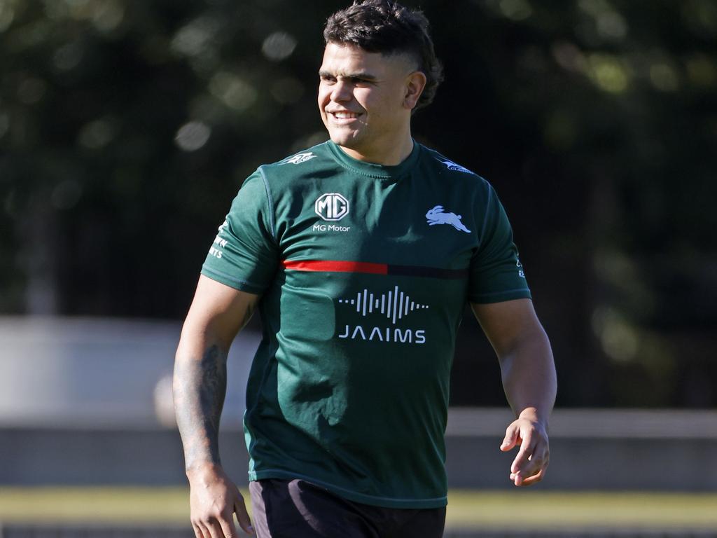 Latrell Mitchell is back training after contracting Covid but won’t play on Thursday. Picture: Jonathan Ng