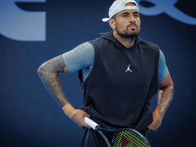 Australiaâs Nick Kyrgios attends a training session before the Brisbane International tennis tournament in Brisbane on December 28, 2024. (Photo by Patrick HAMILTON / AFP) / -- IMAGE RESTRICTED TO EDITORIAL USE - STRICTLY NO COMMERCIAL USE --