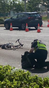 Horror rollover that left cyclist critically injured caught on CCTV